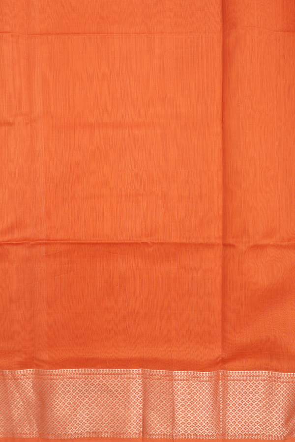 Maheswari Silk Cotton Saree In Coral Orange With Zari Border