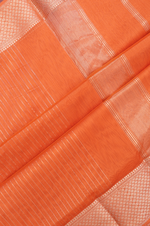 Maheswari Silk Cotton Saree In Coral Orange With Zari Border