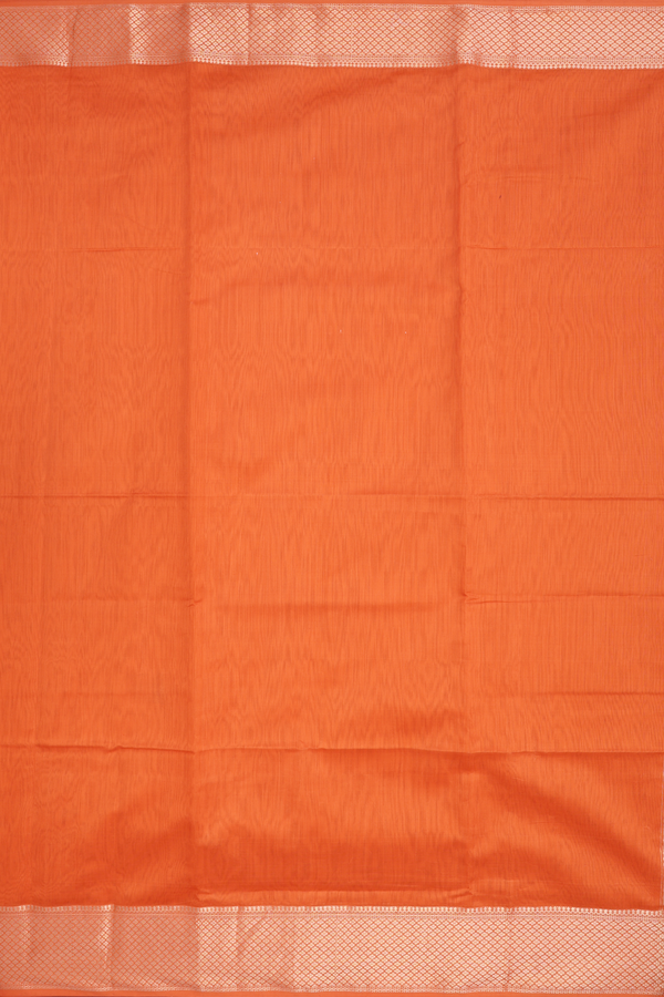 Maheswari Silk Cotton Saree In Coral Orange With Zari Border