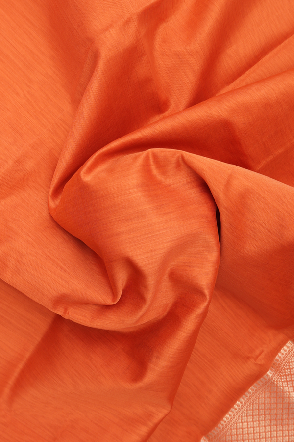 Maheswari Silk Cotton Saree In Coral Orange With Zari Border