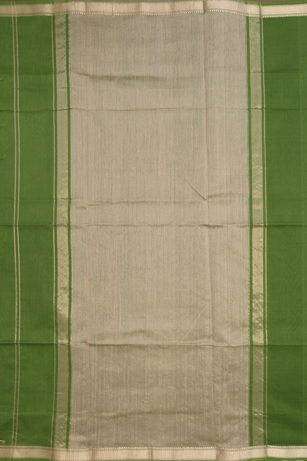 Maheswari Silk Cotton Saree In Fern Green With Chevron Border