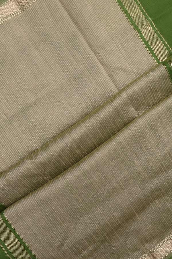 Maheswari Silk Cotton Saree In Fern Green With Chevron Border