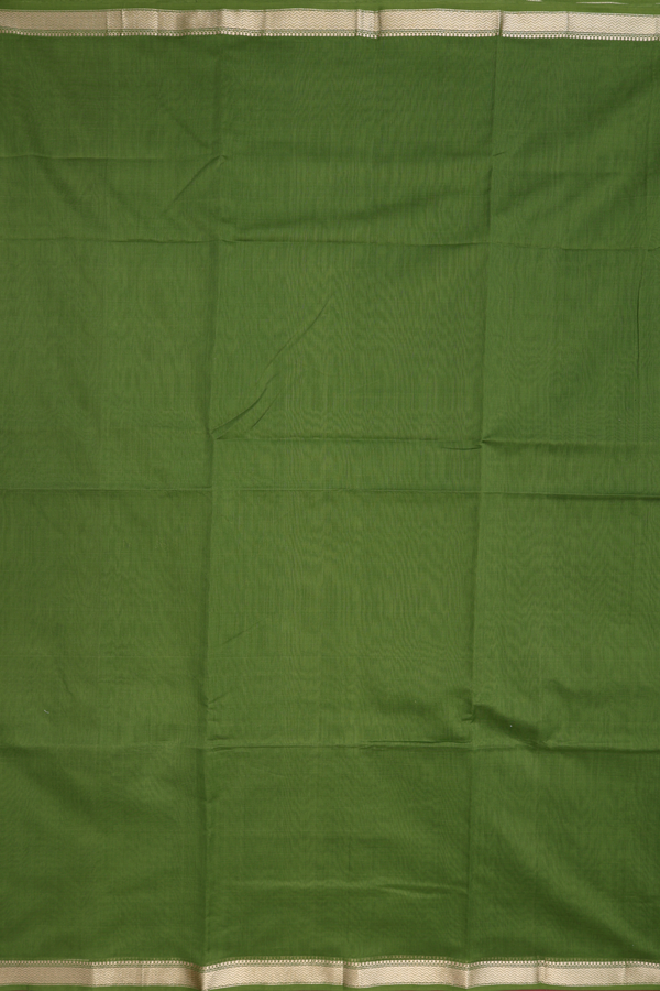 Maheswari Silk Cotton Saree In Fern Green With Chevron Border