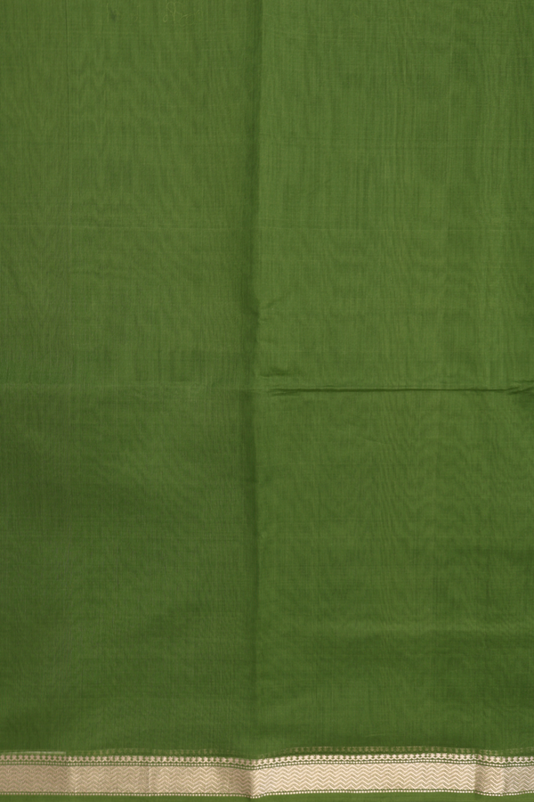 Maheswari Silk Cotton Saree In Fern Green With Chevron Border