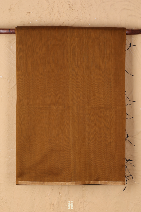 Maheswari Silk Cotton Saree In Golden Brown With Zari Border