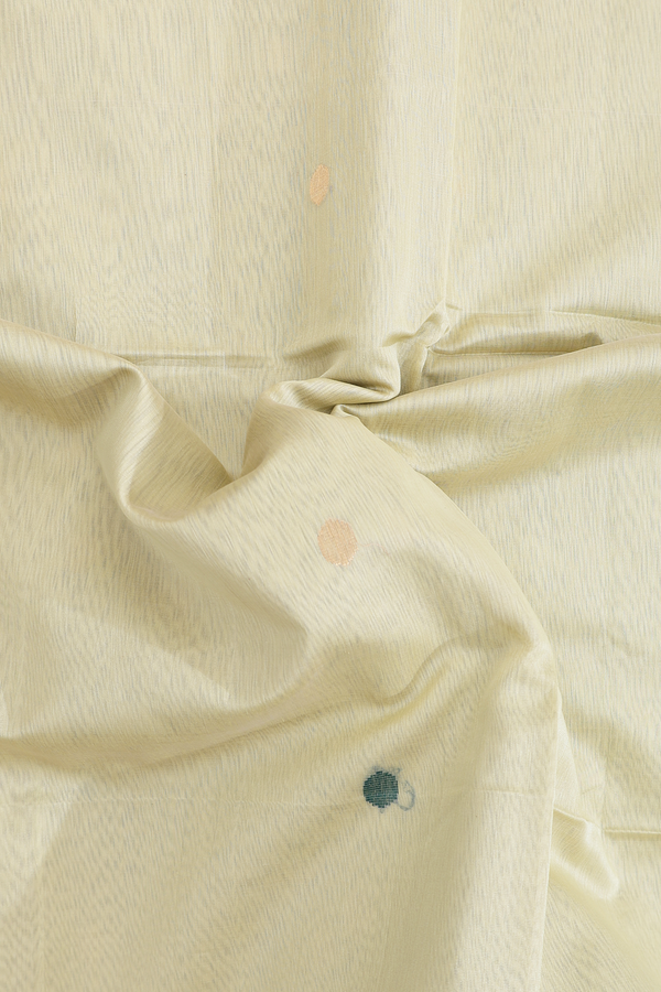 Maheswari Silk Cotton Saree In Green Beige With Zari Buttas