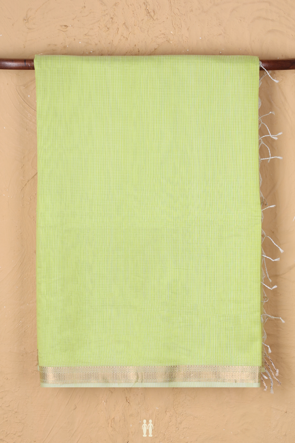 Maheswari Silk Cotton Saree In Green With Checks Design