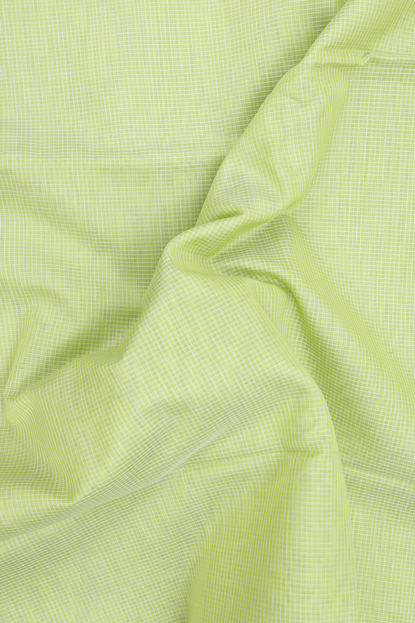 Maheswari Silk Cotton Saree In Green With Checks Design