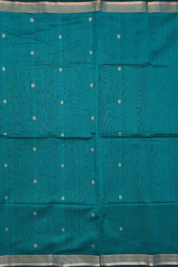 Maheswari Silk Cotton Saree In Green With Floral Buttas
