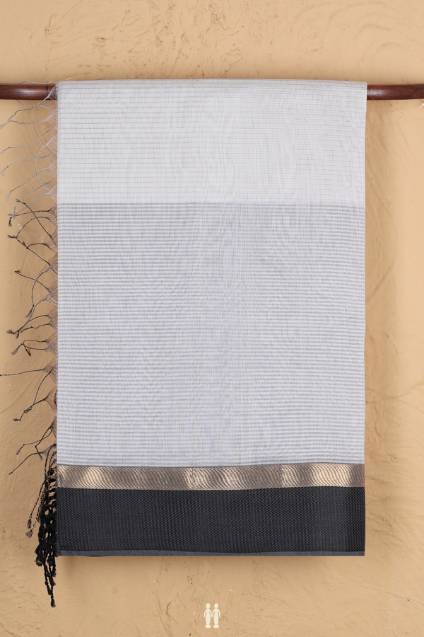 Maheswari Silk Cotton Saree In Grey Black With Stripes Design