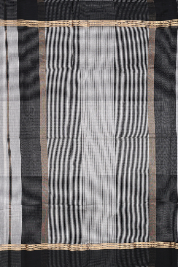 Maheswari Silk Cotton Saree In Grey Black With Stripes Design