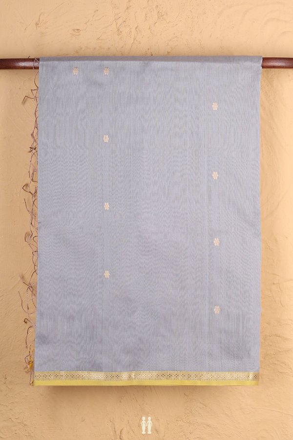 Maheswari Silk Cotton Saree In Grey With Floral Buttas