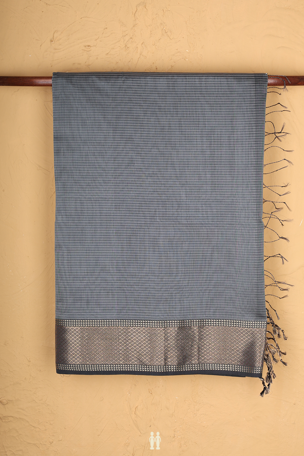 Maheswari Silk Cotton Saree In Grey With Stripes Design
