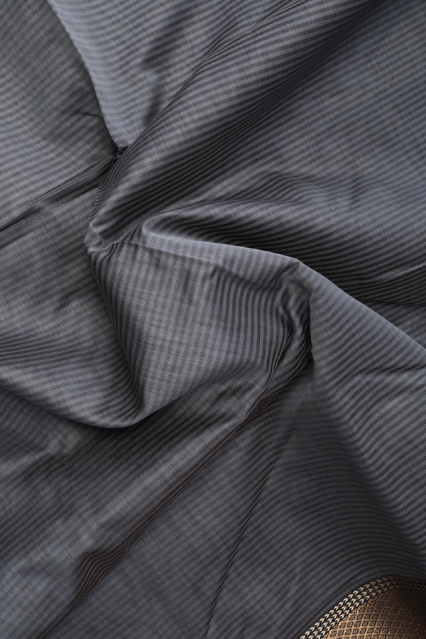 Maheswari Silk Cotton Saree In Grey With Stripes Design