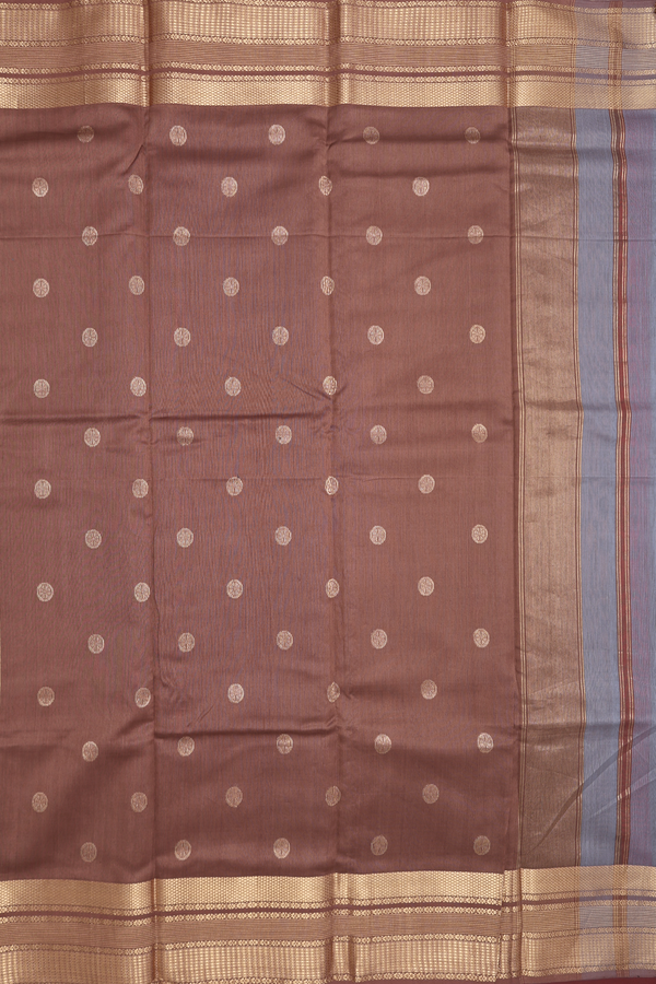 Maheswari Silk Cotton Saree In Grey With Buttas