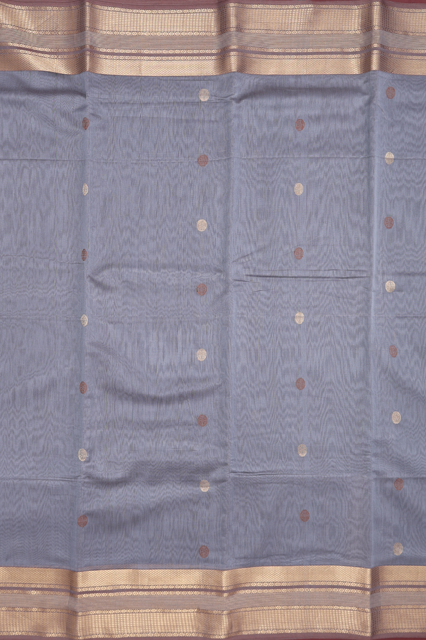 Maheswari Silk Cotton Saree In Grey With Buttas