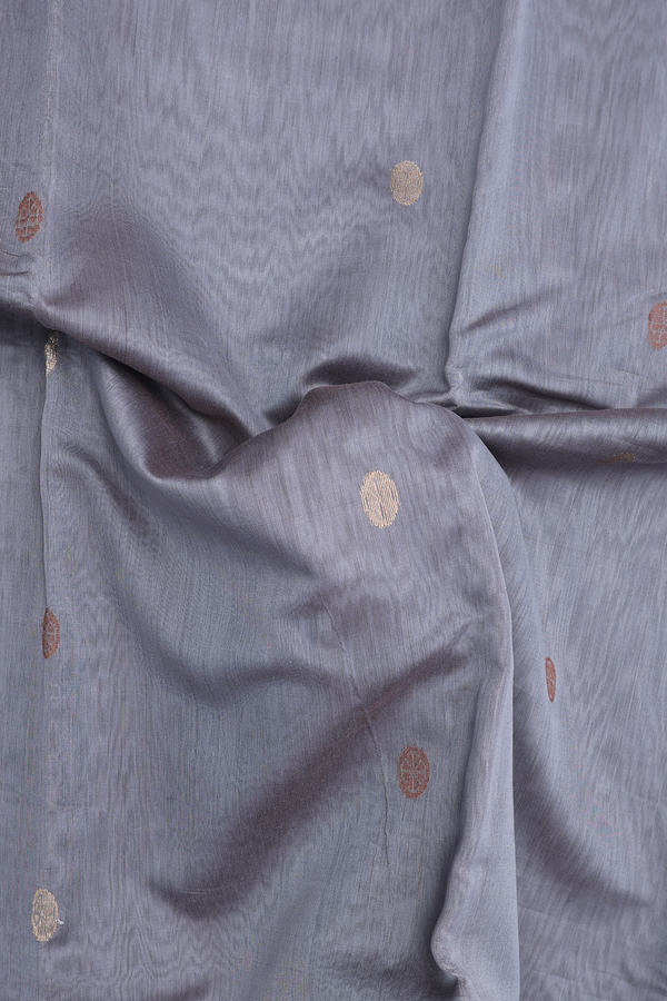 Maheswari Silk Cotton Saree In Grey With Buttas