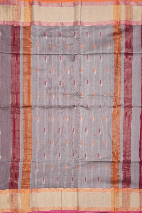 Maheswari Silk Cotton Saree In Greyish Green With Buttas