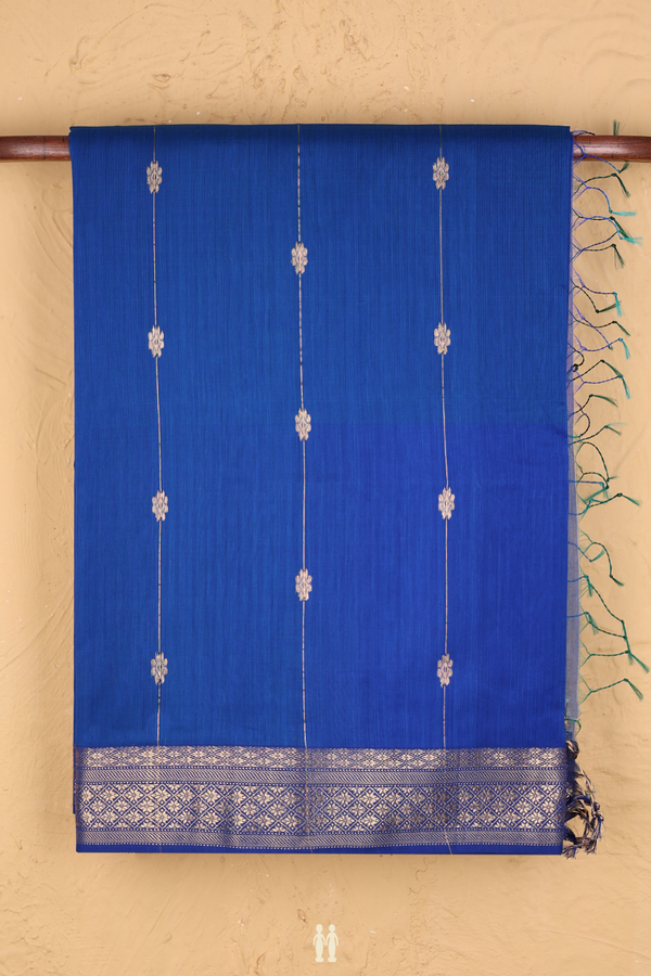 Maheswari Silk Cotton Saree In Indigo Blue With Floral Desig