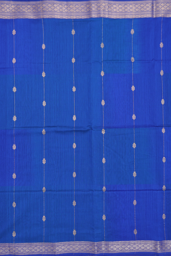 Maheswari Silk Cotton Saree In Indigo Blue With Floral Desig