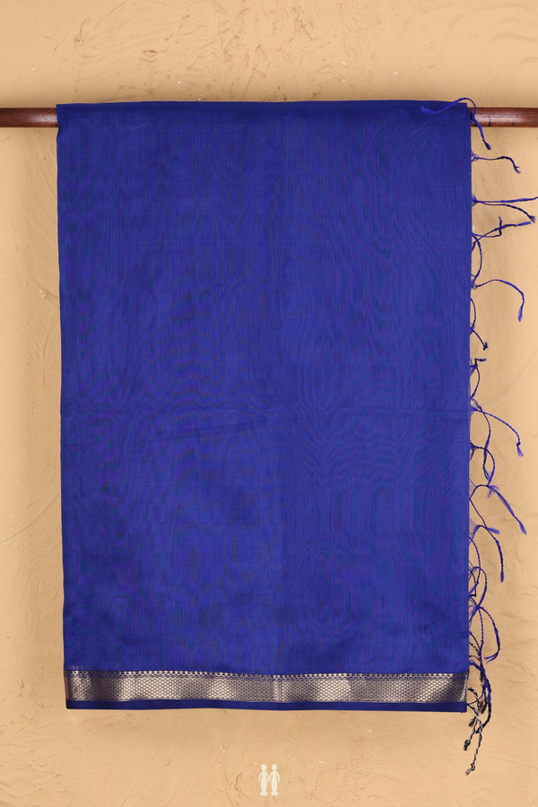 Maheswari Silk Cotton Saree In Indigo Blue With Zari Border
