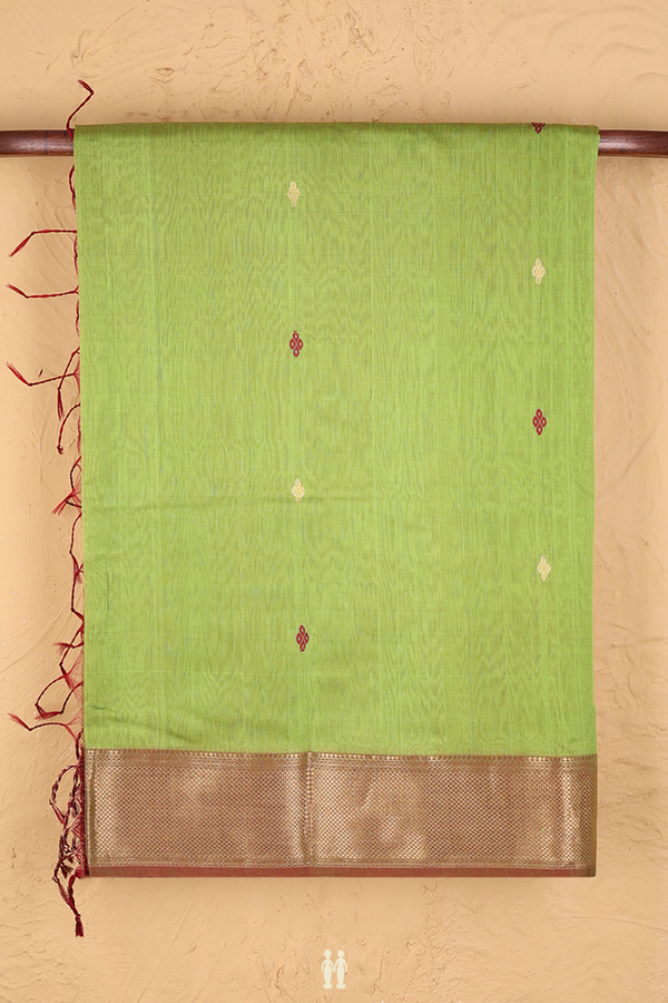 Maheswari Silk Cotton Saree In Lime Green With Allover Buttas