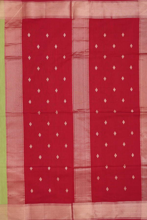 Maheswari Silk Cotton Saree In Lime Green With Allover Buttas