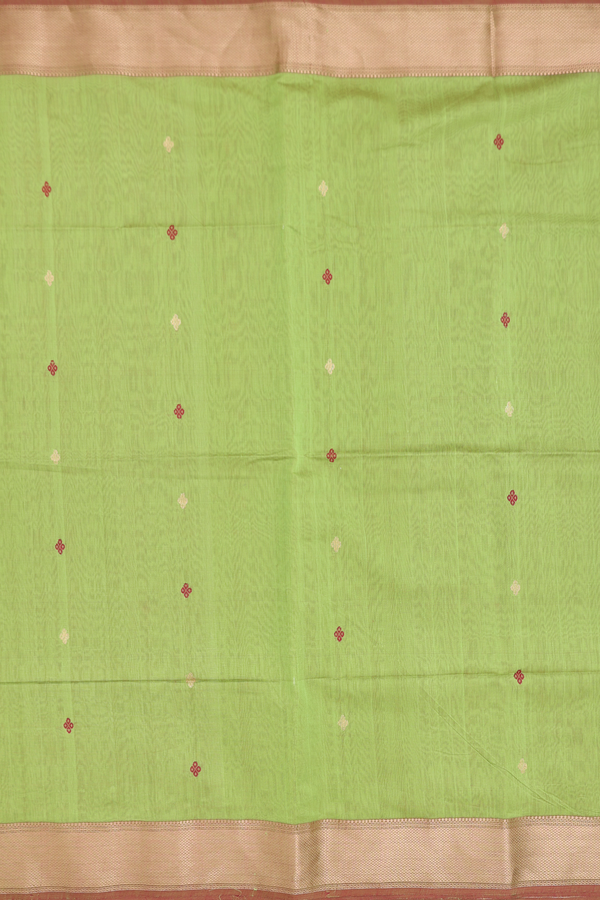Maheswari Silk Cotton Saree In Lime Green With Allover Buttas