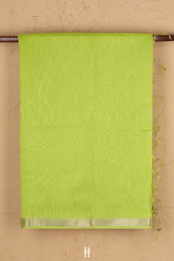 Maheswari Silk Cotton Saree In Lime Green With Zari Border