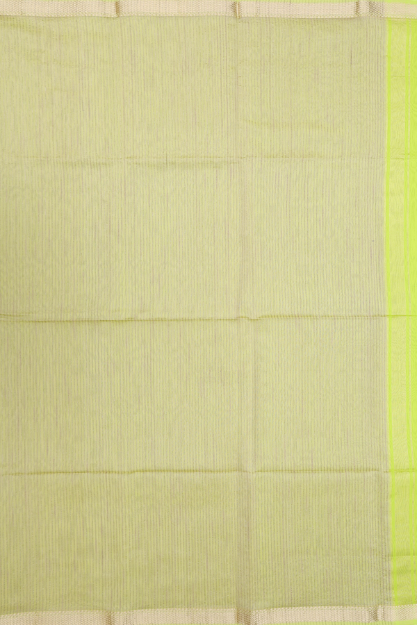 Maheswari Silk Cotton Saree In Lime Green With Zari Border
