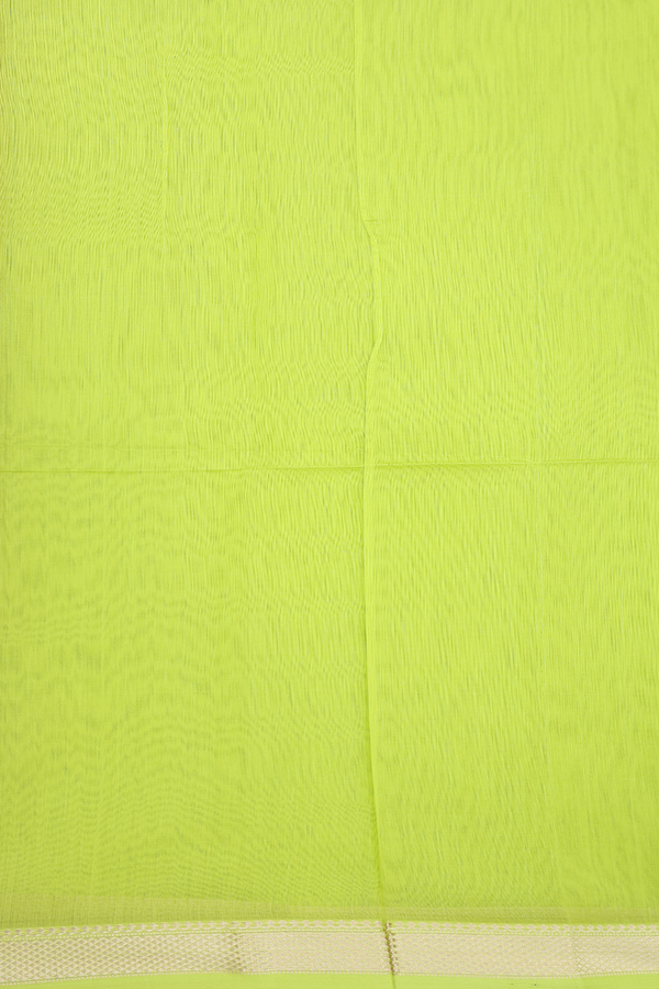 Maheswari Silk Cotton Saree In Lime Green With Zari Border
