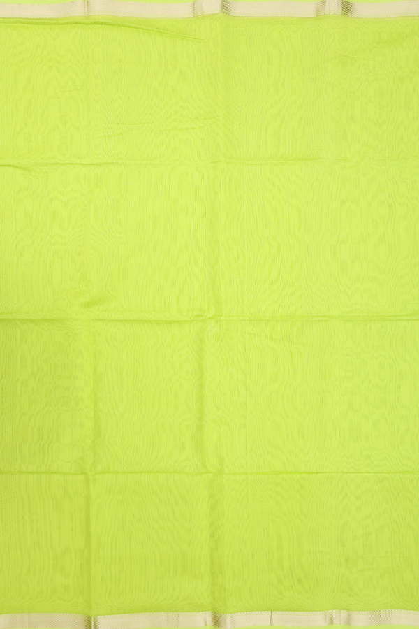 Maheswari Silk Cotton Saree In Lime Green With Zari Border