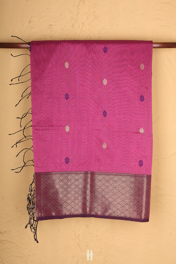 Maheswari Silk Cotton Saree In Mulberry With Floral Buttas