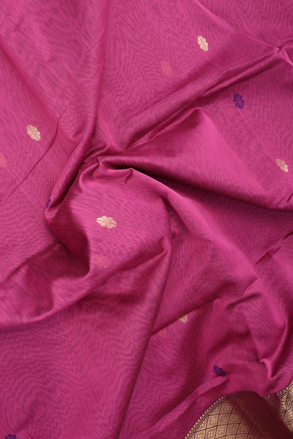 Maheswari Silk Cotton Saree In Mulberry With Floral Buttas