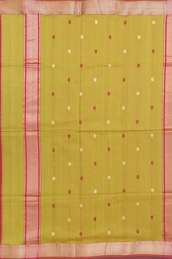 Maheswari Silk Cotton Saree In Pear Green With Floral Buttas