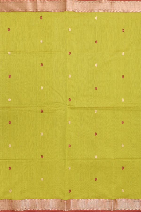 Maheswari Silk Cotton Saree In Pear Green With Floral Buttas