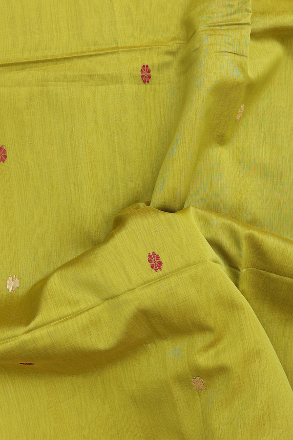 Maheswari Silk Cotton Saree In Pear Green With Floral Buttas