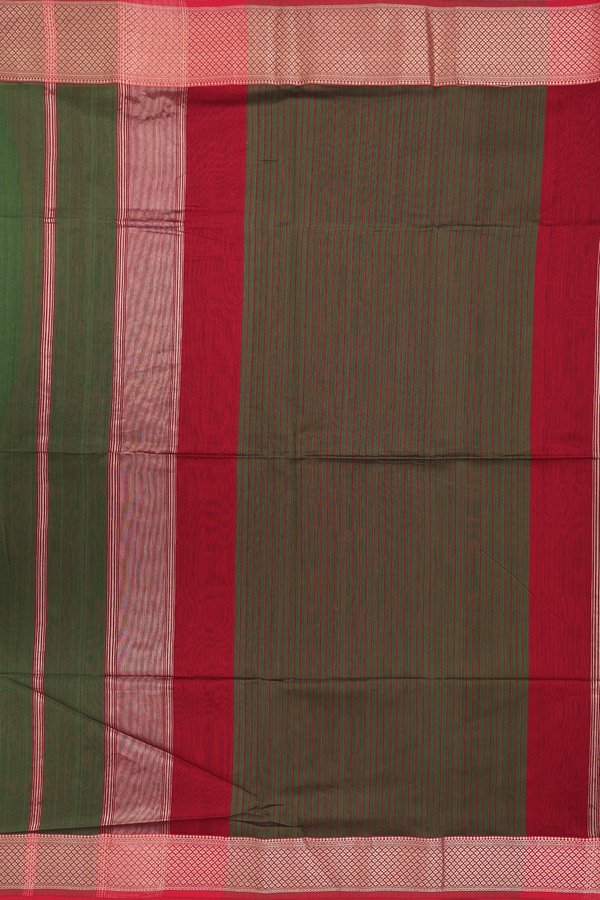 Maheswari Silk Cotton Saree In Olive Green With Zari Border