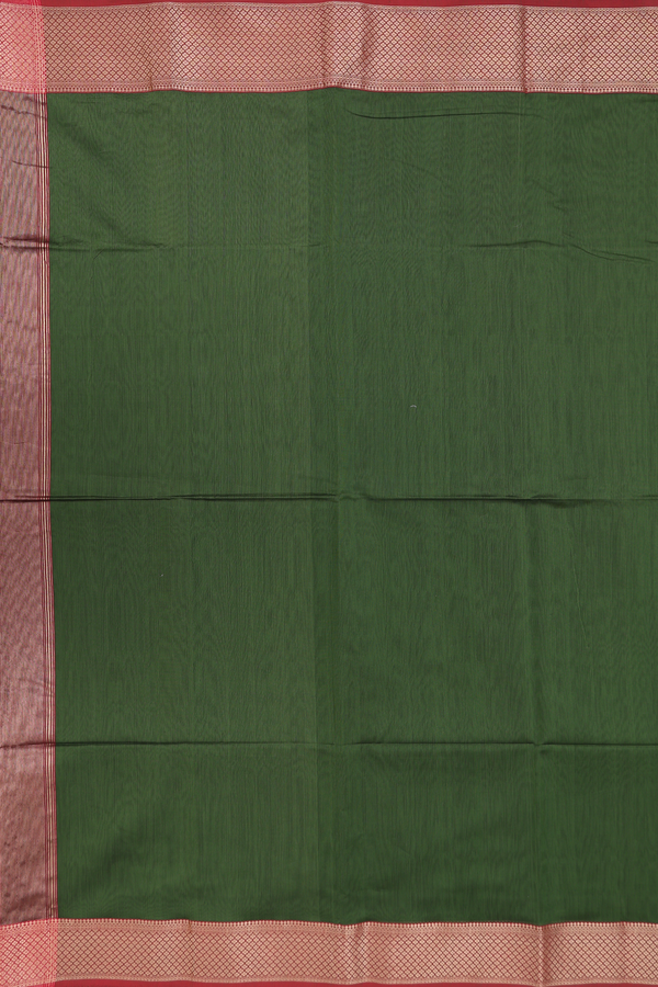 Maheswari Silk Cotton Saree In Olive Green With Zari Border