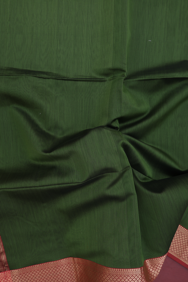 Maheswari Silk Cotton Saree In Olive Green With Zari Border