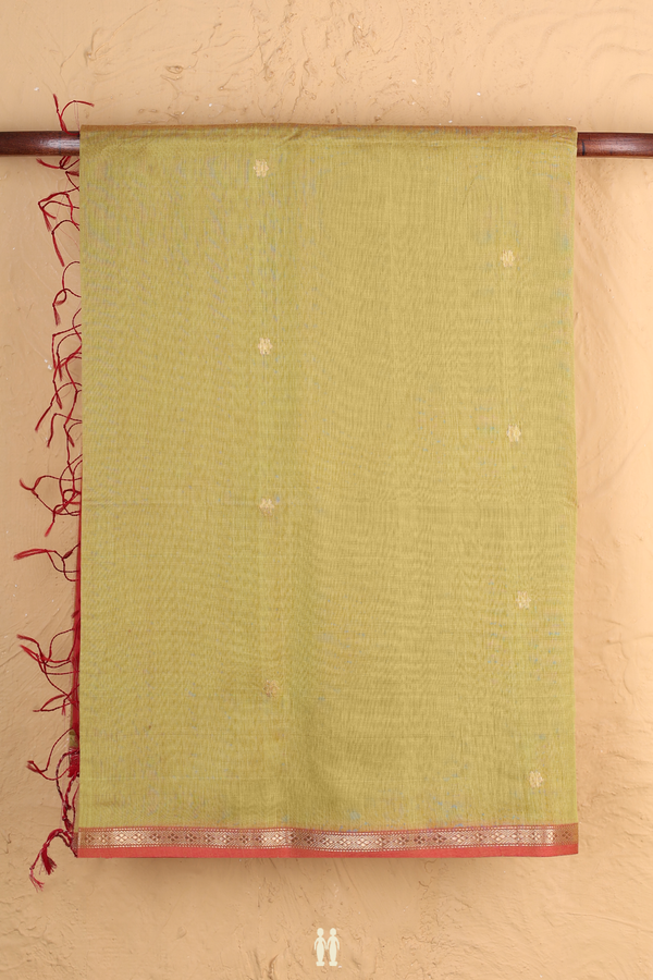 Maheswari Silk Cotton Saree In Olive Yellow With Floral Buttas