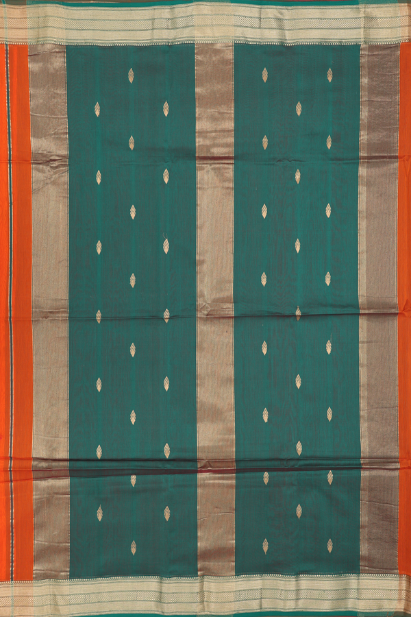 Maheswari Silk Cotton Saree In Orange With Allover Buttas