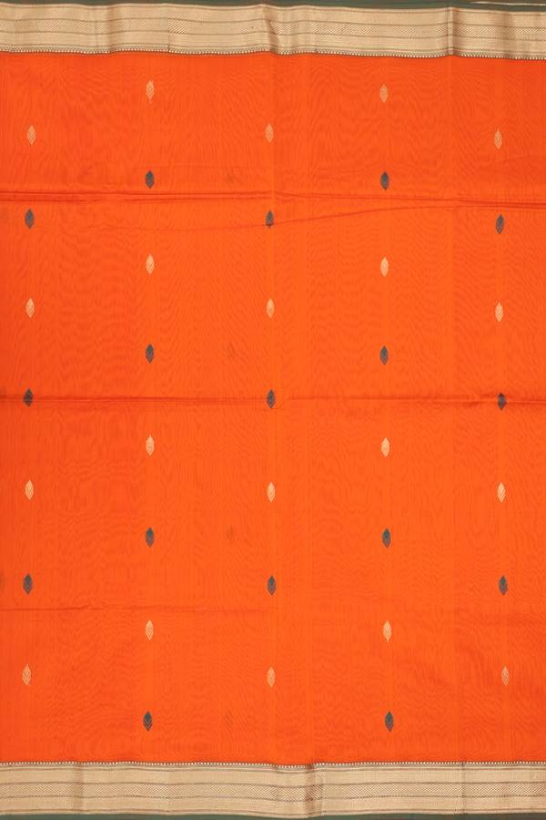 Maheswari Silk Cotton Saree In Orange With Allover Buttas