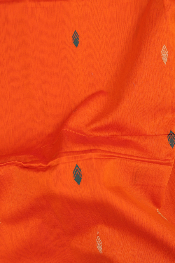 Maheswari Silk Cotton Saree In Orange With Allover Buttas