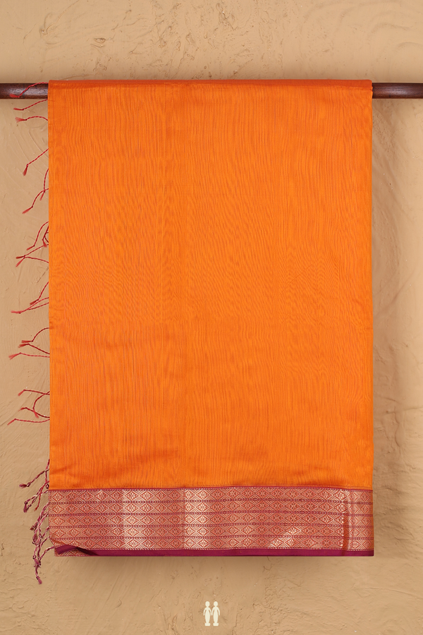 Maheswari Silk Cotton Saree In Orange With Contrast Border