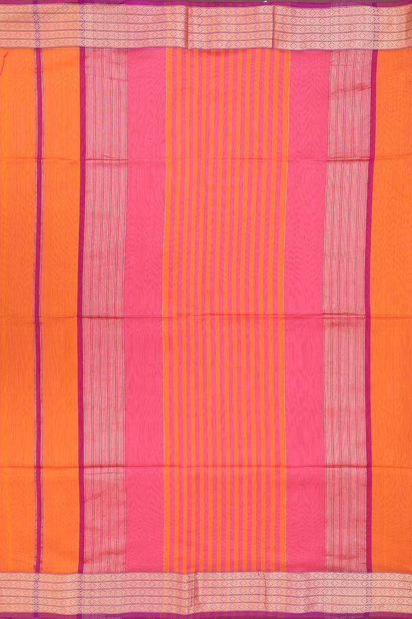 Maheswari Silk Cotton Saree In Orange With Contrast Border