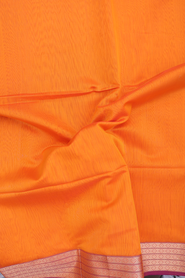 Maheswari Silk Cotton Saree In Orange With Contrast Border