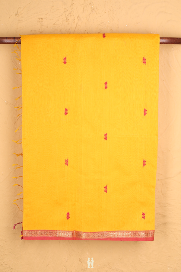 Maheswari Silk Cotton Saree In Orange With Floral Buttas