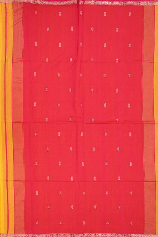 Maheswari Silk Cotton Saree In Orange With Floral Buttas