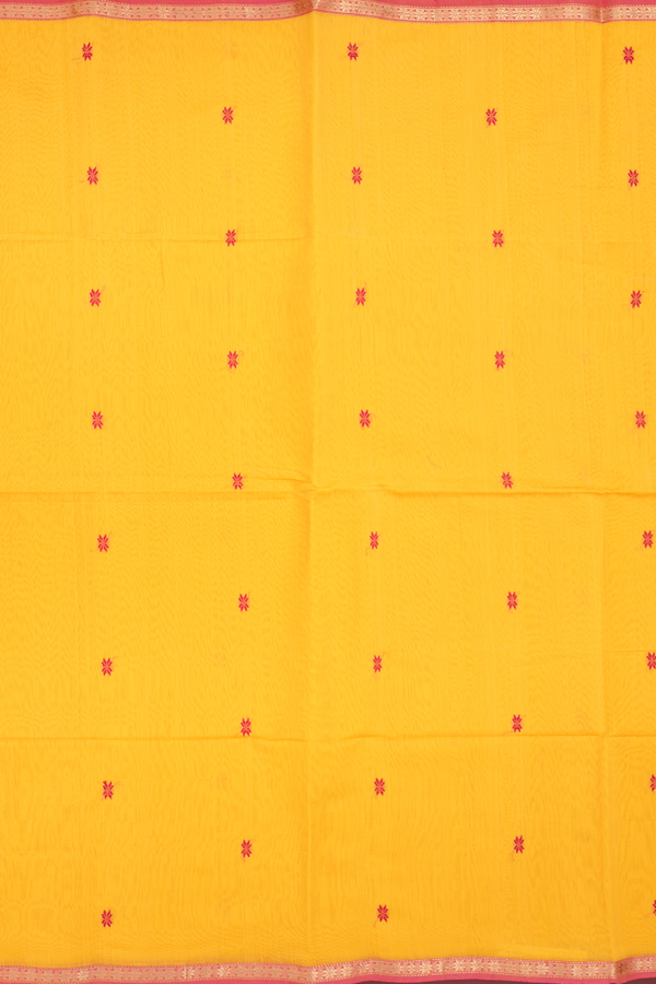 Maheswari Silk Cotton Saree In Orange With Floral Buttas